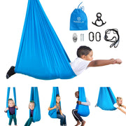 Harkla sensory swing front view showing cozy enclosed hammock and support
