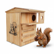HarmonyHome front view of pine squirrel house shows natural finish and curb appeal