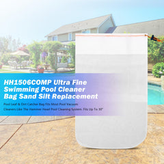 Hasanbar bag attached to Hammer-Head in pool demonstrating in-use debris collection