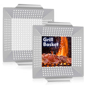 HaSteeL front view of 8-inch grilling basket showing solid construction and capacity benefit