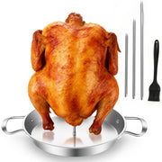 HaSteeL front view of vertical skewer pan showing sturdy base for stable roasting