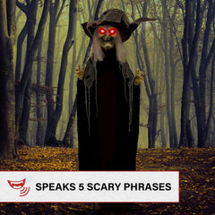 Haunted Hill Farm witch red eyes lit for instant porch attention