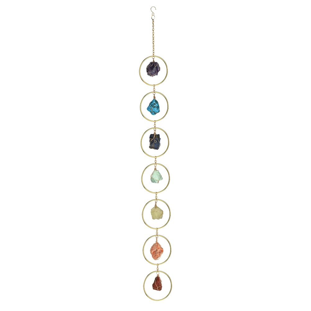HausArtX full wind chime front view showing seven colorful gemstones and hanging loop