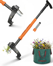 HAUSPROFI front view of weed puller showing full tool and bag, efficient cleanup benefit