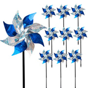 Hausse front view of blue silver pinwheel showing decorative sparkle and deterrent effect