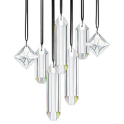 HDCRYSTALGIFTS front view of all seven clear crystal prisms, decorative sparkle