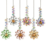 HDCRYSTALGIFTS front view of six crystal sunflower suncatchers, vibrant light display