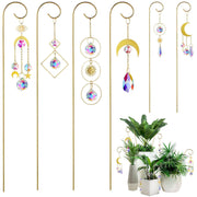 HDCRYSTALGIFTS front view of six suncatcher stakes showing full set and packaging benefit: instant decor