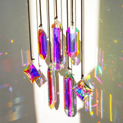 HDCRYSTALGIFTS front view of seven prisms showing colorful appeal and variety