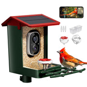 HEAPETS front view of red feeder showing camera and entrance, clear monitoring benefit