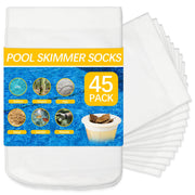 HeatPure front pack showing 45-pack skimmer socks protecting pool
