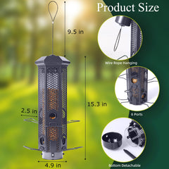 Henzavk feeder closed ports detail illustrating weight-activated squirrel protection