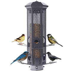 Henzavk feeder front view showing ports and hanging loop, durable weatherproof design
