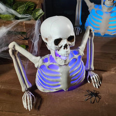 Heukikt skeleton glowing at night on lawn creating colorful spooky atmosphere benefit