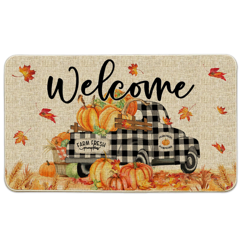 Hexagram front view fall mat showcasing welcoming autumn design and curb appeal
