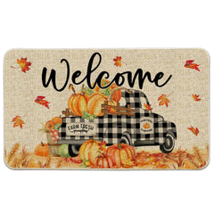 Hexagram front view fall mat showcasing welcoming autumn design and curb appeal