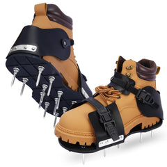 HFH aerator shoes front view showing spikes and straps for quick aeration
