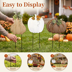 Hicarer pumpkins placed in flowerbed adding rustic autumn charm