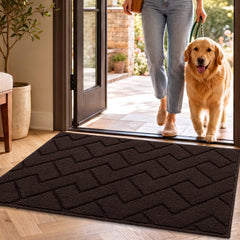 hicorfe front view of mat at doorway showing welcoming pattern and protection