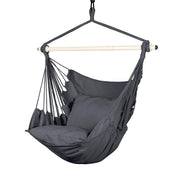 Highwild front view of grey hammock chair showing stable seated comfort