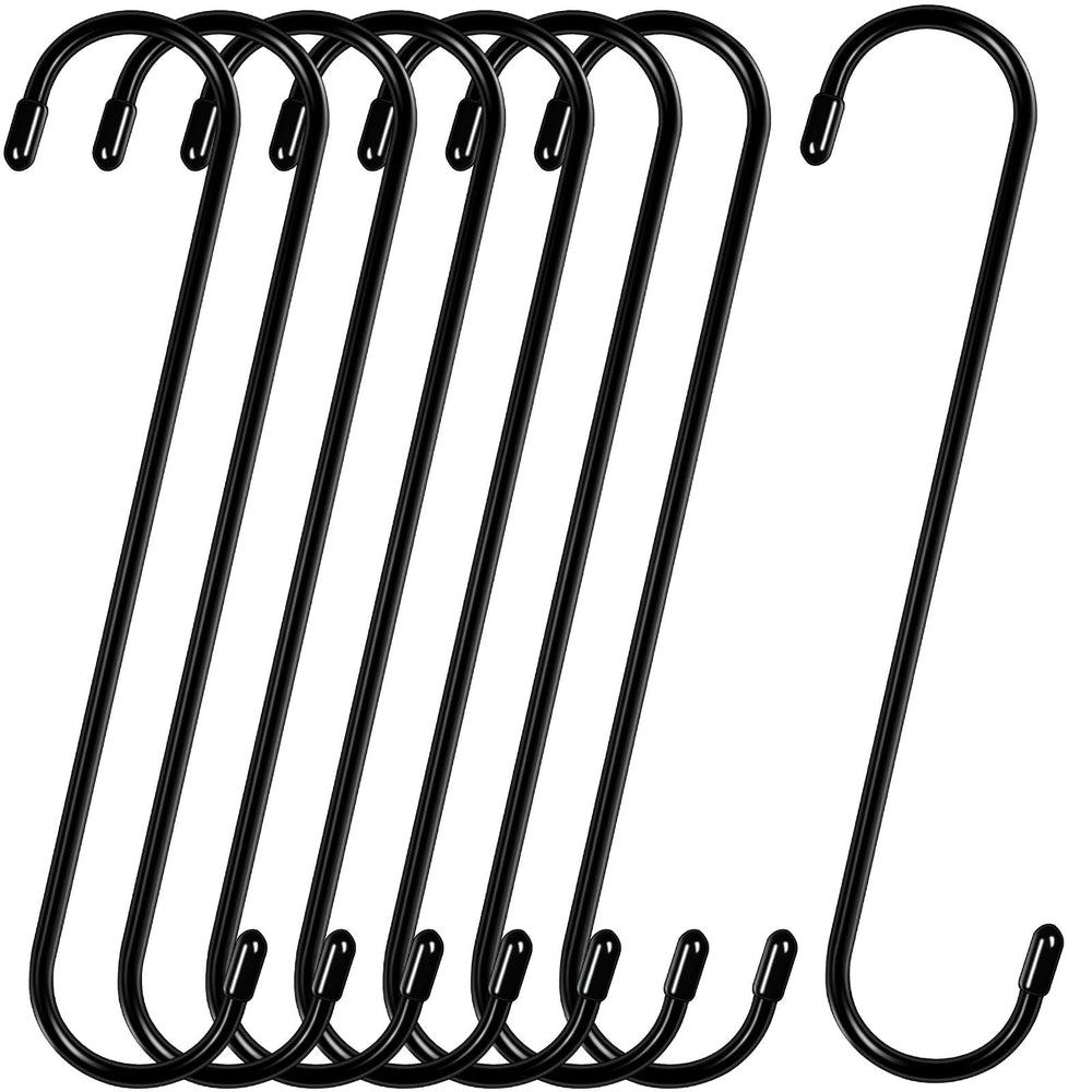 HiGift front packaging showing eight black 12-inch S hooks and benefit of ready organization