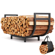 HIHADUUM front view rack loaded showing organized wood and space-saving benefit