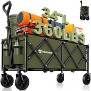 HIKEMOON front view of green wagon showing spacious interior and sturdy frame benefit portability
