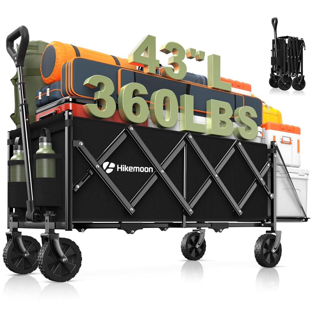 HIKEMOON front view of wagon showing load capacity and portability