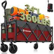 HIKEMOON front view showing red and grey wagon and sturdy frame benefit portability