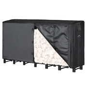 Himal Outdoors front view of black 8ft firewood log rack cover showing full fit and protection