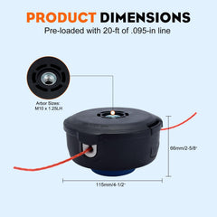 Hipa trimmer head close-up of .095" orange line showing cutting visibility benefit
