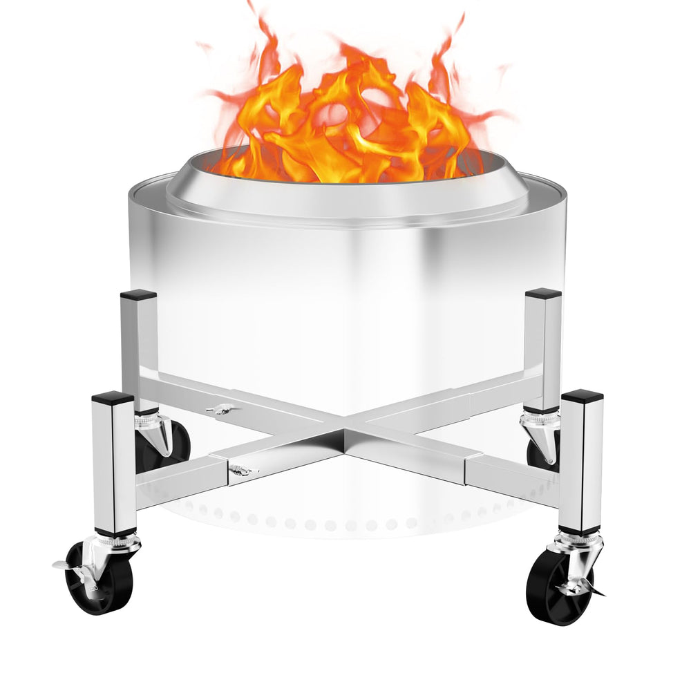 Hisencn front view with mounted fire pit showing easy mobility benefit