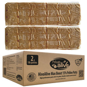 HIVE ALIVE front packaging showing two 1 lb patties and product name benefit