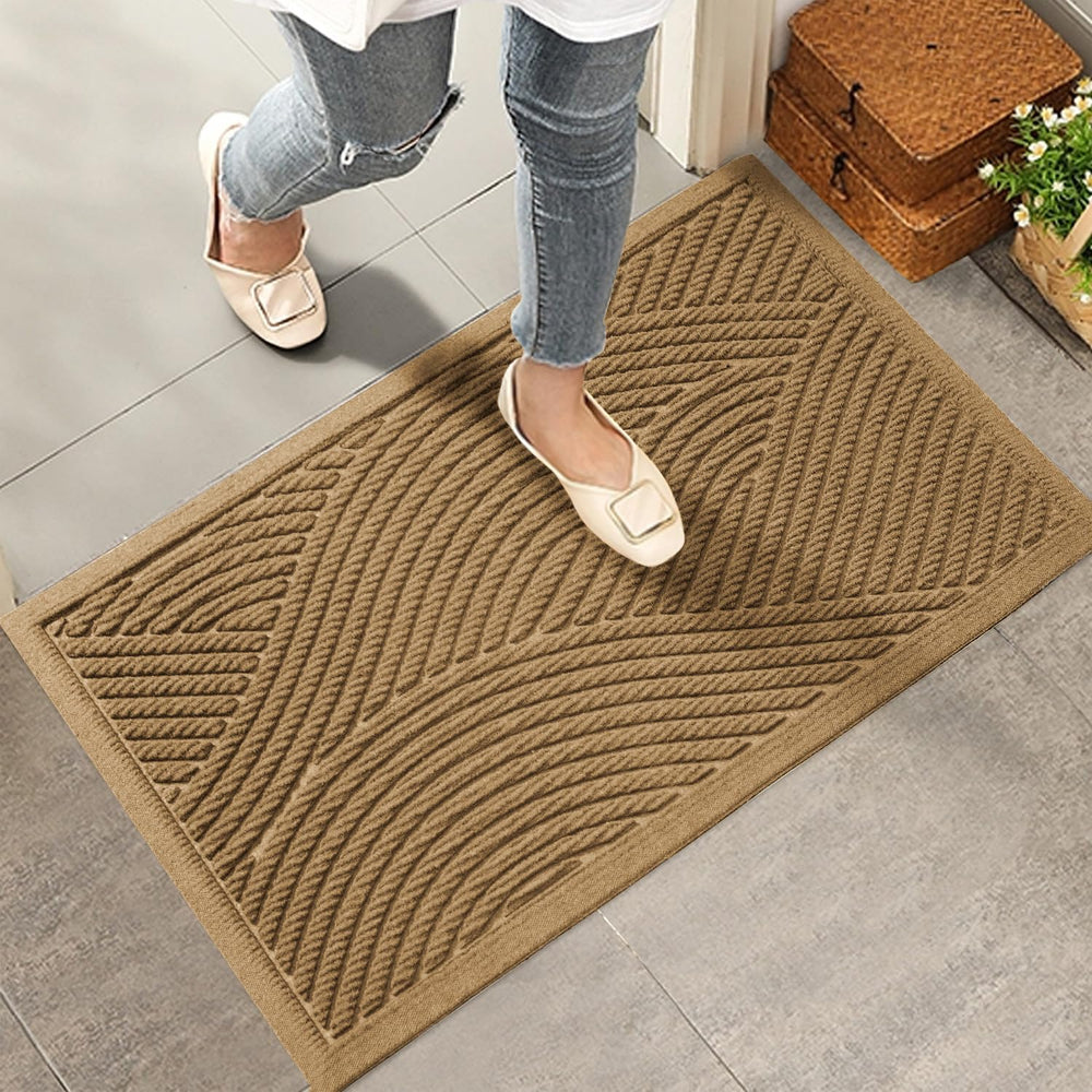 HIYARD front facing 36x24 doormat showing full brown design and welcome function