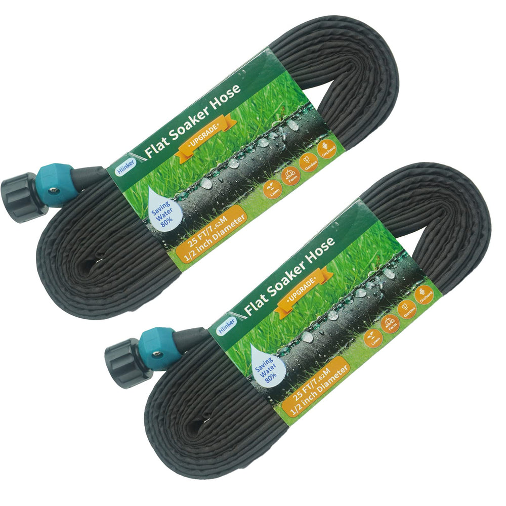 Hlinker front view of flat soaker hose showing full length and connectors benefits easy layout