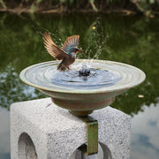 HLQMFHT deck-mounted bird bath front view showing compact design and curb appeal