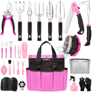 HLWDFLZ front view of pink tote and full 24-piece tool set for organized portability