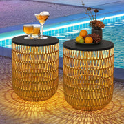 HMVPL front view of two-table patio set highlighting style and glow
