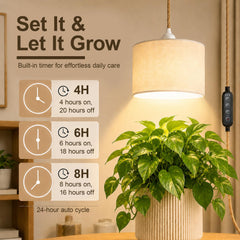 Hodilit hanging lights over plant shelf creating healthier leaves and ambiance