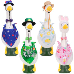 Hoemwarm front packaging showing all four holiday goose outfit sets and contents