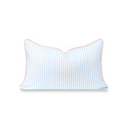 Hofdeco Premium front view lumbar cover showing baby blue stripes and pink piping benefit: stylish accent