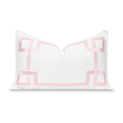 Hofdeco Premium embroidered front showing blush pink Greek key, adds coastal style