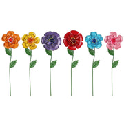 hogardeck front view of six colorful metal flower stakes, eye-catching curb appeal