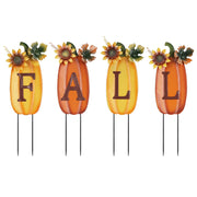 hogardeck front view of four pumpkin stakes showing colorful fall curb appeal