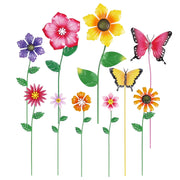 hogardeck front view of ten colorful metal flowers brightening garden
