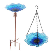 hogardeck hanging front view showing decorative floral glass and bird access
