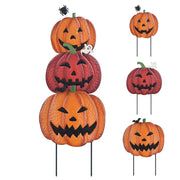hogardeck front view of three pumpkin stakes showing full design and curb appeal