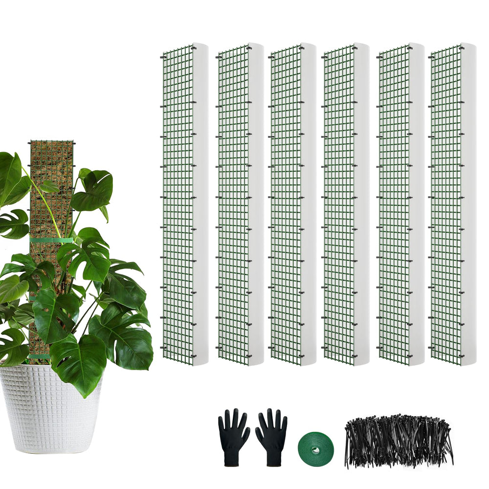 HOLANHING front view of four 24 inch D-shape moss poles showing included accessories and benefits