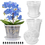 HOLANHING front view clear orchid pot with saucer shows neat drainage and stable base