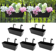 holensun front view of five metal railing planters showing uniform finish and storage benefit